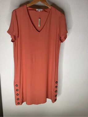 NWT Madewell V Neck Shift Dress Tunic Pink Button Detail Size Small